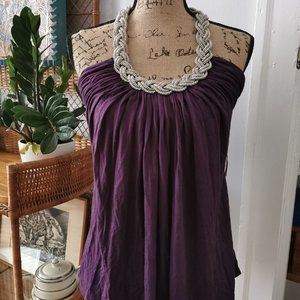 Plum & Silver Braid Beaded Halter Top
